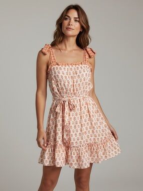 Blu Pepper Peach-Print Tie-Waist Mini Dress